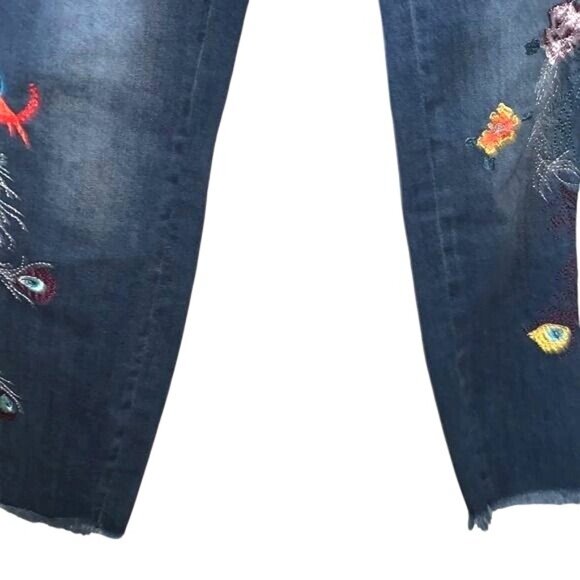 Free People Embroidered Skinny Fit Jeans 28 Blue Cotton Blend Womens Stylish Cas - Picture 6 of 15